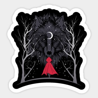 Little Red Ridding Hood Creepy Wolf Crescent Moon Midnight Mystery Sticker